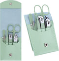 Manicure Set, 7 Pcs Professional Nail Clippers Scissors Pedicure Tools Kit, Carbon Steel Travel Nail Care Clippers with Green Leather Bag, 7 in 1 Portable Travel Grooming Kit for Women Men (Green)