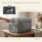 Top-Expandable Pet Carrier with Treat & Pet Window,17x11x9.5 Inch Alaska Hawaiian Airline Approved,Soft-Sided Dog Carrier for Small Dogs and Cats,Travel Cat Carrier with Locking Safety Zippers,Grey