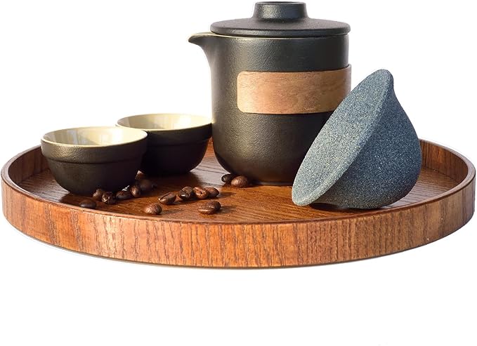 Pour Over Coffee Maker - All-Ceramic Drip Set, Single Serve Coffee Maker with Pour Over Dripper, Reusable Ceramic Filter & Carafe, Portable Travel Drip Kit Valentines Day Gifts for Him