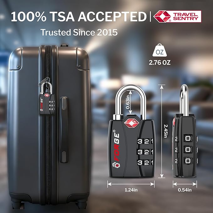 50 Locks -TSA Approved Luggage Locks, Zinc Alloy Body, Open Alert Red Indicator, Black