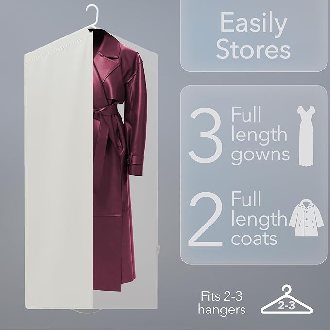 Luxury Cotton Garment Storage Bag, 24x40 Inch, Breathable Washable Reusable, for Hanging Clothes Short Dresses Jackets Suits, Fits 3 Hangers, Zipper Window (1, 24x40x3)