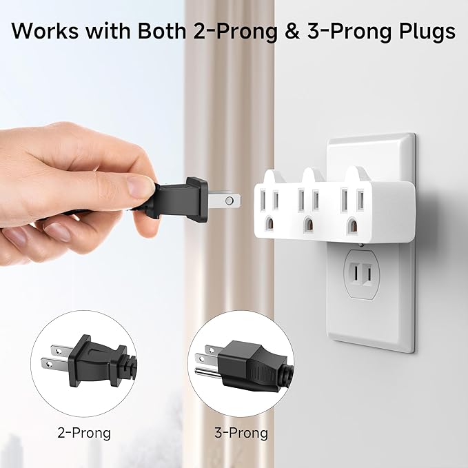 [ETL Listed] Cable Matters 2-Pack Spaced 3 Outlet Adapter, 3 Plug Wall Adapter, Grounded Plug Extender