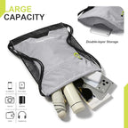 Waterproof Drawstring Backpack for Men/Women, Lightweight Sports Bag for Gym, Beach, Swim, Hiking, Running & Cycling, Anti-Stain with Quick-Access Mesh Pocket, Gray 14.2"×2.8"×17.7"