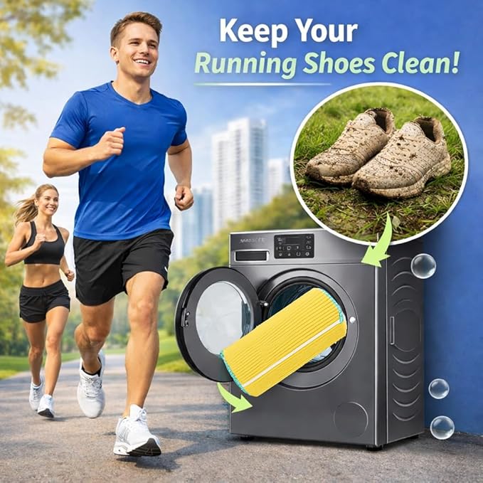Shoe Washing Machine Bags with Protective Zipper, 2-Pack Reusable Shoe Washing Bag for Sneakers, Tennis & Running Shoes - Yellow