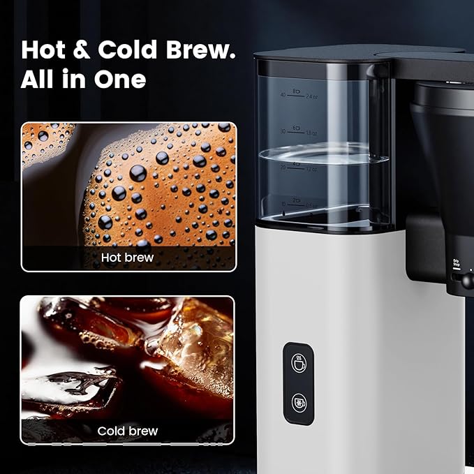 Kismile 8-Cup Drip Coffee Maker,SCA-Certified,Rapid Heating System for Seconds Brewing,Automatic Pour Over Coffee Machine,Detachable Water Tank,Deep Cold Brew & Keep Warm 40 Min, Easy to Clean (White)