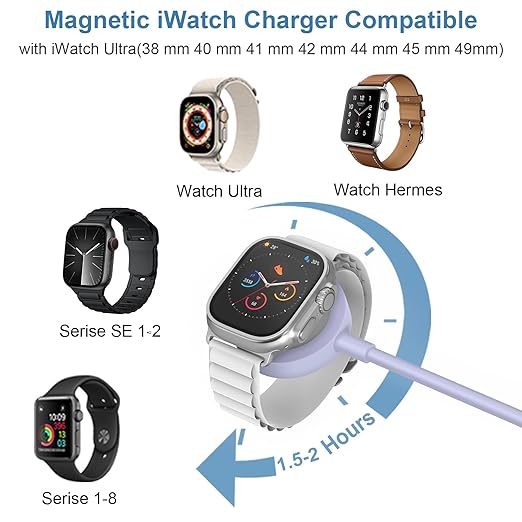 Fast Charger for Apple Watch Charger, 3.2FT Wireless Fast Charging Cord with Wall Chargers Plug Block Compatible with Apples Watchs Series 10/9/8/7/SE/6/5/4/3/2/1（Purple）