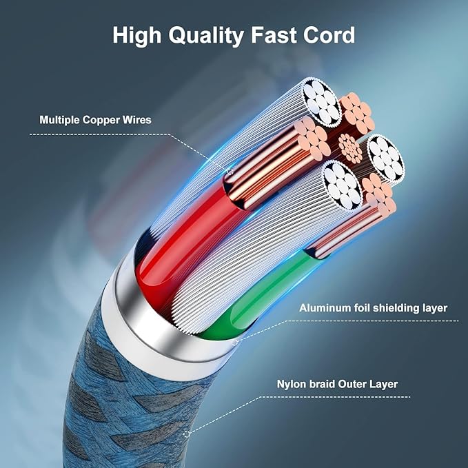 Essri 2Pack for iPhone Charger Cord 10FT, Lighting Cable 10 Feet to USB Charging Cable, Nylon Braided Charging Cord 10 Foot Compatible with iPhone 14 13 12 11 X XS XR 15 Pad - Blue