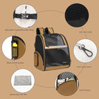 Cat Backpack Carrier for Small Dogs and Medium cat Puppy Kitten Bunny Pet Carrier Backpack Collapsible with Fully Ventilated Mesh with Safety Leash (Brown, 12.9" L x 10.62" W x 15.5" H - M)