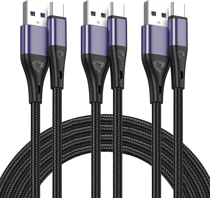 USB Type C Cable Fast Charging,3pack 10ft Premium Nylon Braided 3A Rapid Charger Quick Cord,Type C to A Cable Compatible for Samsung Galaxy S21 S20 S10 S9 S8 Plus,Note 20 10 9 8, LG V50 V40 G8（Purple）