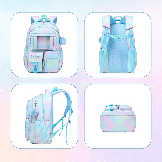 PIG PIG GIRL Kids Backpack for Girls - School Bags for Middle School Students - Book Bag for Elementary Primary - Blue