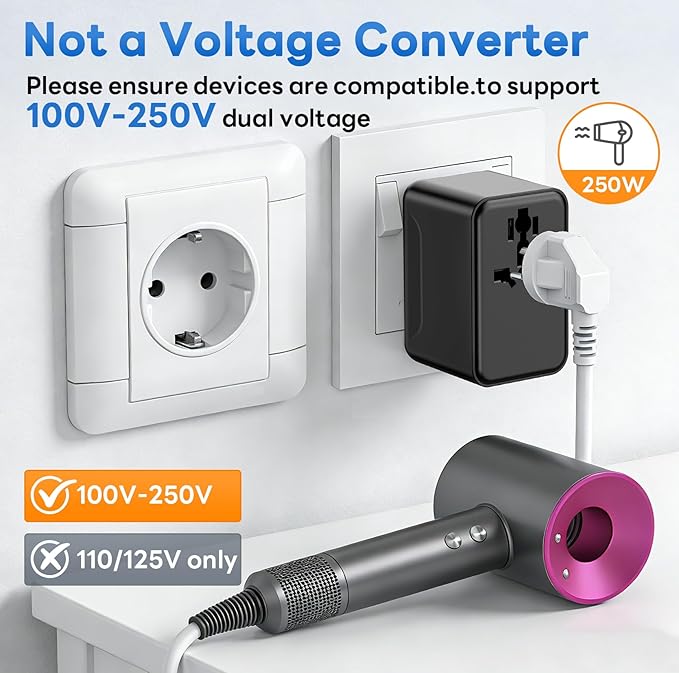 Universal Travel Adapter 70W GaN - International Power Adapter 3 USB C 1 USB A, Worldwide Travel Essentials, European Travel Plug Adapter for Laptop, Phone, Type C/G/D/I/A