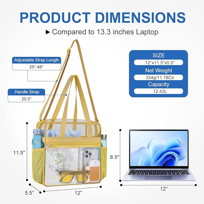 USPECLARE Clear Bag for Stadium Events,Transparent Bag for Work Sports Games Concerts Travel Gym
