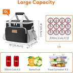 Lifewit Medium Lunch Bag, Insulated Lunch Box, Soft Cooler Cooling Tote for Adult Men Women, Gray and Black 12-Can (9L)
