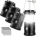 Etekcity Camping Lanterns for Power Outages 4 Pack, Flashlight for Camping Essentials, Survival Kit and Gear, Hurricane Preparedness Items, Emergency Led Battery Operated Lights, Black