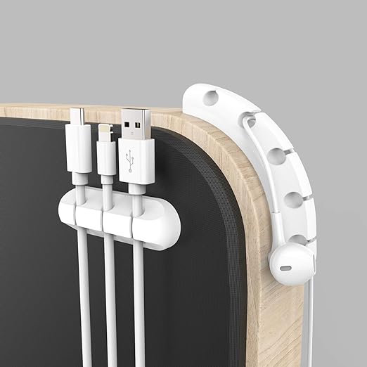 INCHOR White Cable Clips, Cord Organizer Cable Management, Cable Organizers USB Cable Holder Wire Organizer Cord Clips, 2 Packs Cable Straps for Desk Car Home and Office (5, 3 Slots)