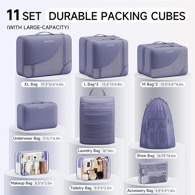 11 Set Packing Cubes for Travel, Gifts for Women Mom,Anti-Tearing Suitcase Organizer,OlarHike Vacation Essentials & Accessories for Cruise Ship