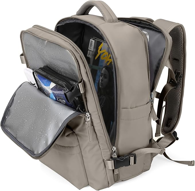 WONHOX Carry on Travel Laptop Backpack for Women Men Flight Approved,Backpack for Women Travel Bag Hiking Outdoor Sports Rucksack Casual Daypack, Grey Brown
