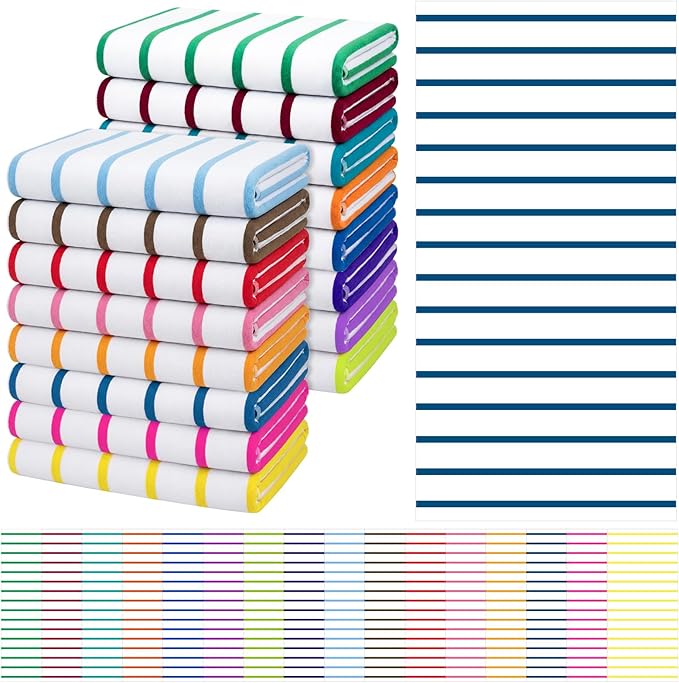 Redbaker 16 Packs 28 x 59 Inches Oversized Stripes Beach Towel Bulk Extra Large Pool Towels Set Microfiber Quick Dry Swim Towel Blanket for Women Men Adult Bath Travel(Classic Color)