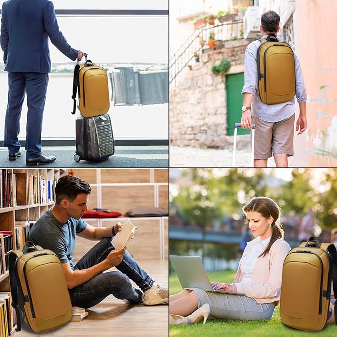 hk Business Backpack for Men 17 Inch,Slim & Expandable Waterproof Travel Laptop Backpack with USB Charger Port (Yellow)