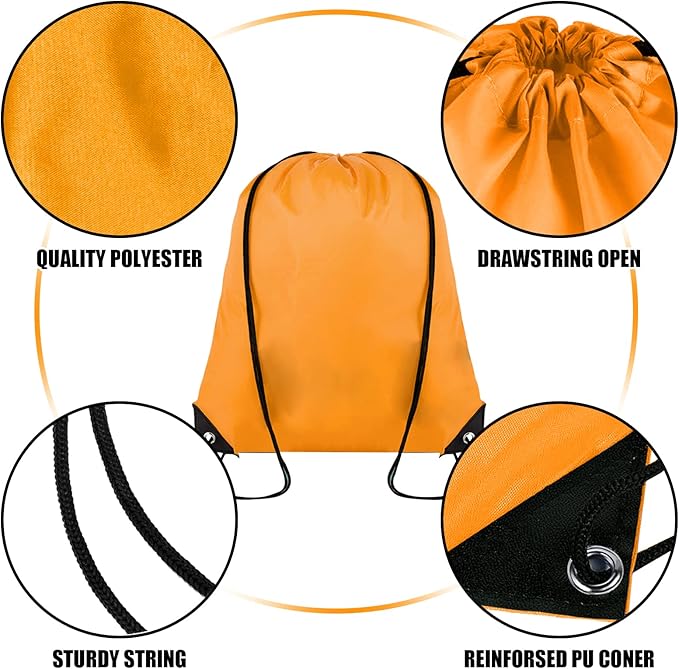 Grneric 60 Pieces Drawstring Backpack Bulk Cinch Sackpack Ployster Drawstring Bags for Gym Party Trip(Orange)
