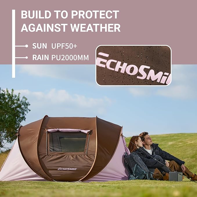 EchoSmile Pop Up Camping Tent, 2/4/6 Person Easy Setup Tent, Water Resistant Dome, Portable with Carry Bag