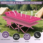 ZENPETIO Camping Cot for Adults - Heavy-Duty Cot Bed with Mattress, Portable Sleeping Cots for Outdoor Indoor, 1200D Oxford Folding Cots for Home Travel, Max Load 500LBS, Pink28in