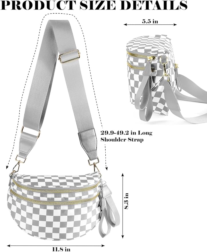 Black and White Checkered Crossbody Bag Bum Bag for Women,Spacious Checkered Purse Fanny Packs Belt Bag