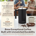 SterlingPro Stainless Steel French Press Coffee Maker 1.75 L (59 oz) Black – Double Walled Insulated Extra Large French Press, Durable Design Keeps Drinks Hot, Easy to Use and Clean for Rich Flavor