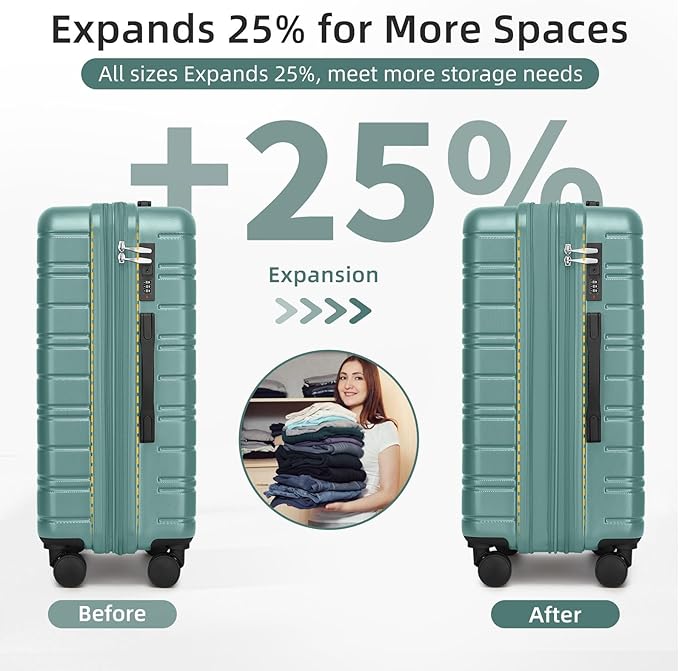 6 Piece Luggage Sets with Bags, Lightweight Expandable Checked Luggage Sets, Hardshell ABS Spinner Wheels Carry on Suitcase with TSA Lock, for Travel, Women Men (Aqua Blue, 18/20/24/28inch+2bags)
