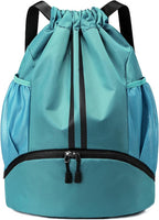 JELUTAR Drawstring Backpack Gym Bag with Shoes Compartment for Soccer, Basketball, Swim, Water-Resistant String Backpack Beach Cinch for Women Men, Teal