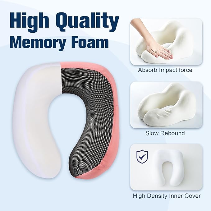 Cirorld Neck Pillow for Traveling, Travel Pillows for Airplanes,100% Pure Memory Foam Travel Neck Pillow, Adjustable Flight Pillow, Portable Plane Accessories with Eye Mask, Earplugs, Carry Bag