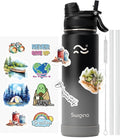 Swigina [2-IN-1 LID] Insulated Water Bottle with Silicone Boot (36hrs Cold/18hrs Hot) - DIY Stickers, Leakproof, BPA Free, 24 oz