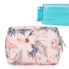 Narwey Small Makeup Bag for Purse Mini Cosmetic Bag Travel Makeup Pouch Zipper Pouch Cute Make up Bags with Compartments for Women Girls (Beige Flamingo, Small)