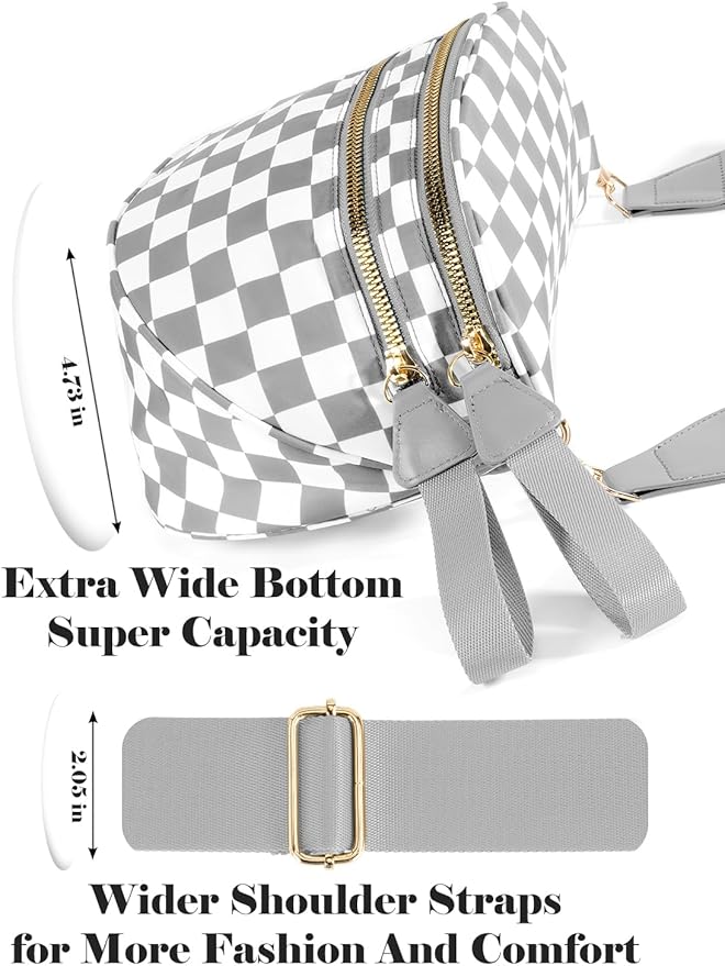 Black and White Checkered Crossbody Bag Bum Bag for Women,Spacious Checkered Purse Fanny Packs Belt Bag
