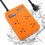 Outdoor Power Strip Weatherproof,Fast Charging Station 20W USB C,Waterproof Surge Protector 4 Outlets, Multi Outlet Extension for Camping, Garden, Kitchen,Bathroom,Flat Plug (Orange, 6 FT Cable)