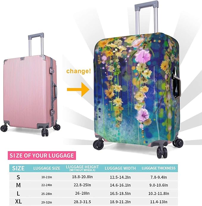Travel Luggage Cover Suitcase Protector, Abstract Spring Flower Watercolor Washable Elastic Stretch Anti-scratch Baggage Cover with Concealed Zipper for Wheeled Suitcase Fits 25-28 Inch Luggage