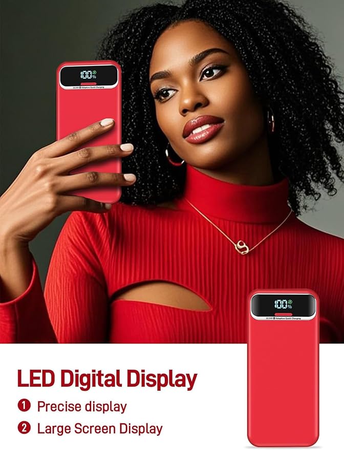 Portable Charger, 20000mAh 22.5W Fast Charging Power Bank with Built-in Cables & Wall Plug, Travel Essential External Battery Pack with LED Display, USB C Battery Phone Charger for iPhone Samsung Red