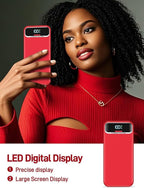 Portable Charger, 20000mAh 22.5W Fast Charging Power Bank with Built-in Cables & Wall Plug, Travel Essential External Battery Pack with LED Display, USB C Battery Phone Charger for iPhone Samsung Red