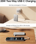 Baseus Picogo Power Bank, Smallest 5,000mAh Magnetic Wireless Charger with USB-C Braided Cable, Fast Charging Portable Battery Pack, NTC Safety Alloy Travel Essential for iPhone 7 Pro Max/17 Air/17e