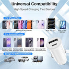 48W USB C Car Charger for iPhone 17 16 15 Pro Max, 48W Dual Port USB-C & USB-A Car Fast Charging Adapter, 2X3FT C to C Cable & A to C Carplay Cable for iPhone 17 16 15 Series/iPhone Air, iPad, Samsung