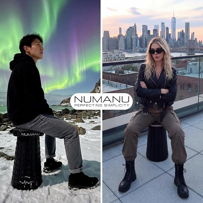 NUMANU 2026 Upgraded XXL Collapsible Stool with Cushion & Bag, 1000lbs Max Weight, 19.7" Heavy Duty Portable Retractable Telescoping Folding Seat Chair or Travel Footrest