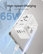 LENCENT 65W International Travel Adapter, Universal Travel Adapter with 2 USB-A & 3 PD Type C Power Outlet, Fast Charging for Phone,Laptops, All-in-One Outlet Converter for USA/UK/EU/AUS, White
