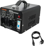 VEVOR Voltage Converter Transformer, 1000VA, Heavy Duty Step Up/Down Power Transformer, Convert from 110V to 220V and 220V to 110V, with EU & US Outlets, US Power Cord, Circuit Breaker Protection