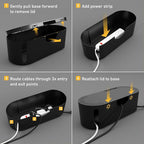 D-Line Cable Management Box, Power Strip Holder, Floor Outlet Hiders, Desk Cord Organizer, Cover TV Wires, Wire Storage, Extension Hider, Office Concealer for Cords, Baby Proof Cables - Large, Black