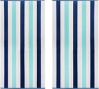 COTTON CRAFT Oversized Beach Towel - 2 Pack 35 x 70 inches XL Beach Towel - 100% Cotton Velour - Big & Huge - Thick Plush 450 GSM Super Soft Luxury Towel - Pool Picnic Bath - Cabana Stripe Blue