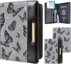 Passport Holder Cover,Traveling Passport Case Cute Passport Wallet for Women,Black Butterflies