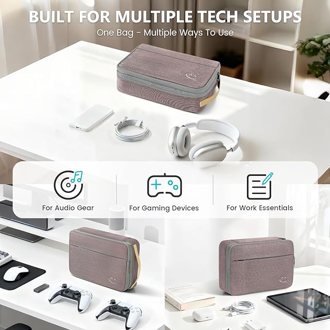 Travelkin Large Cord Organizer Travel, Electronic Organizer Travel Case, Expandable Cable Organizer Bag For Cords, Chargers Phone, Usbs, Tablet (Up to 10"), SD Card (Pink)