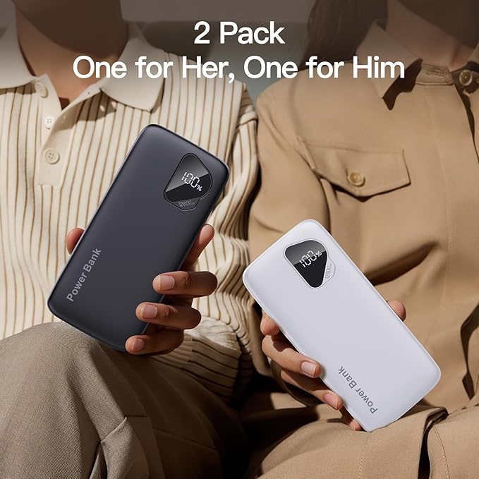2026 2-Pack 10000mAh Portable Charger with Built in Cables, Travel Essential Battery Pack, 4 Outputs 2 Inputs Slim Power Bank with Cord Wires for iPhone 17/16/15/14, Samsung Galaxy S23/22, Pixel etc