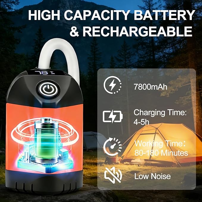 B013 Portable Shower Pump for Camping – 7800mAh Long-Lasting & Quiet Outdoor Shower with LED Display, IPX8 Waterproof Outdoor Shower for Pet Bath, Car Wash & RV