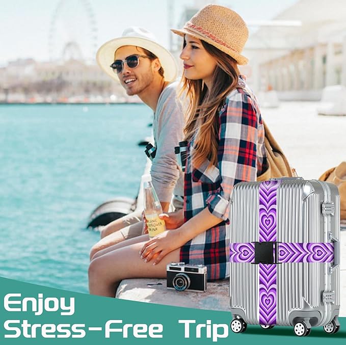 Slohif Luggage Straps for Suitcases Travel Belt Accessories Luggage Connector Identifiers 2 Pack Over Handle with Buckle Unique Nylon Adjustable Strap for Sleeping Bag Car Seat Purple